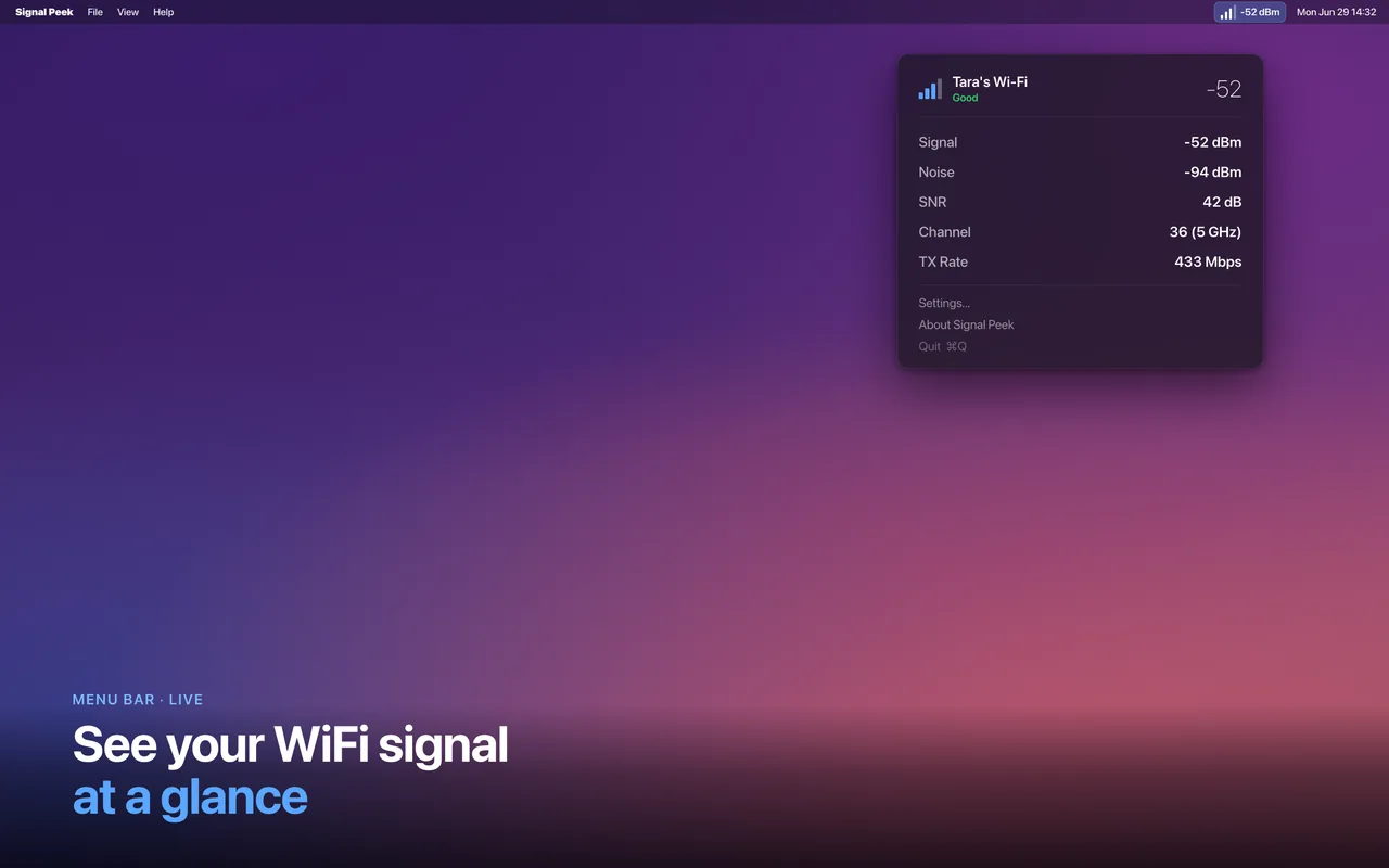 See your WiFi signal strength at a glance in the menu bar