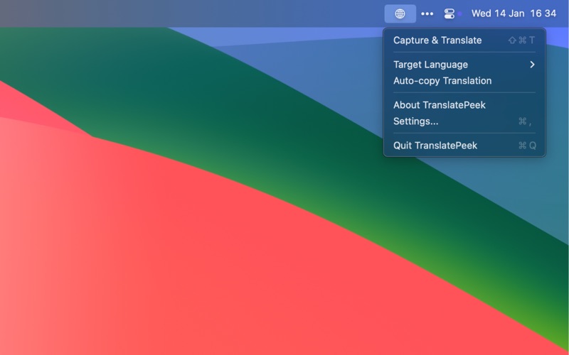 Translate Peek capturing screen text with OCR for offline translation on Mac